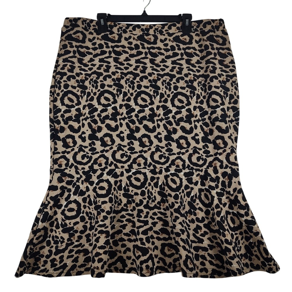 SHEIN Curve Leopard Print Mermaid Skirt Plus Size 4XL Tan Black Flounce Midi